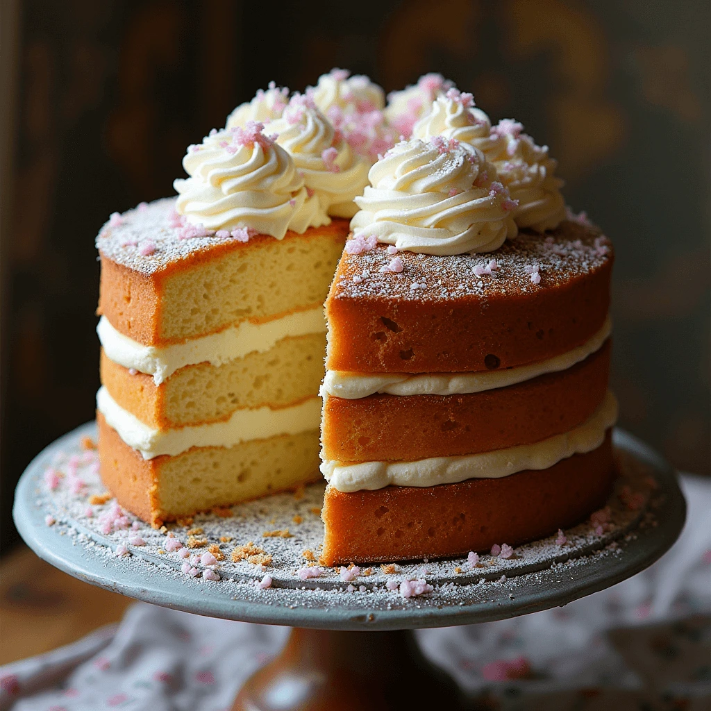 18th Century Queen's Cake with traditional ingredients like butter, eggs, and dried fruits, reflecting royal history.