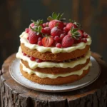 Traditional 18th-century Queen’s Cake decorated with royal frosting and fruits.