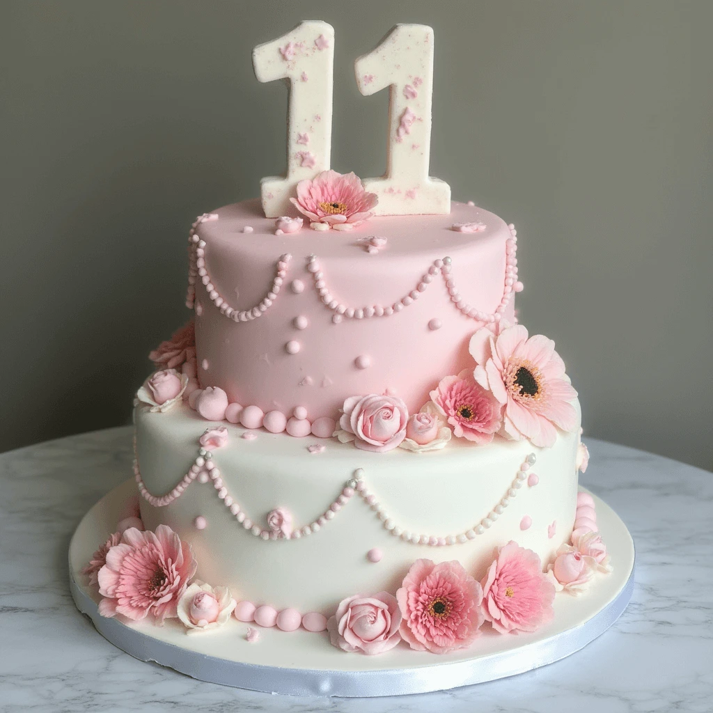 Beautifully decorated baby shower cake with pastel colors and delicate floral accents.