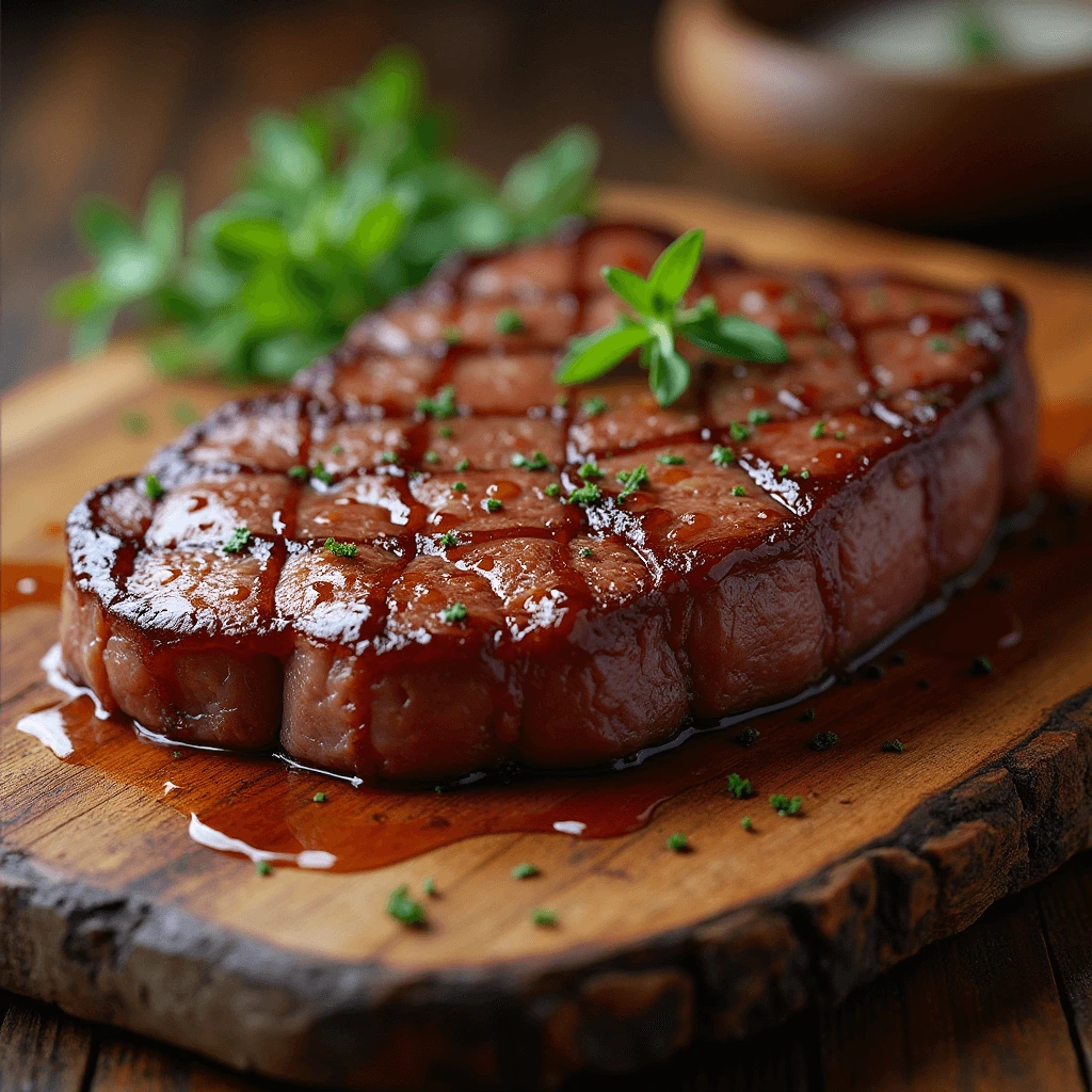 Raw Beef Liver on a Wooden Cutting Board with Fresh Herbs