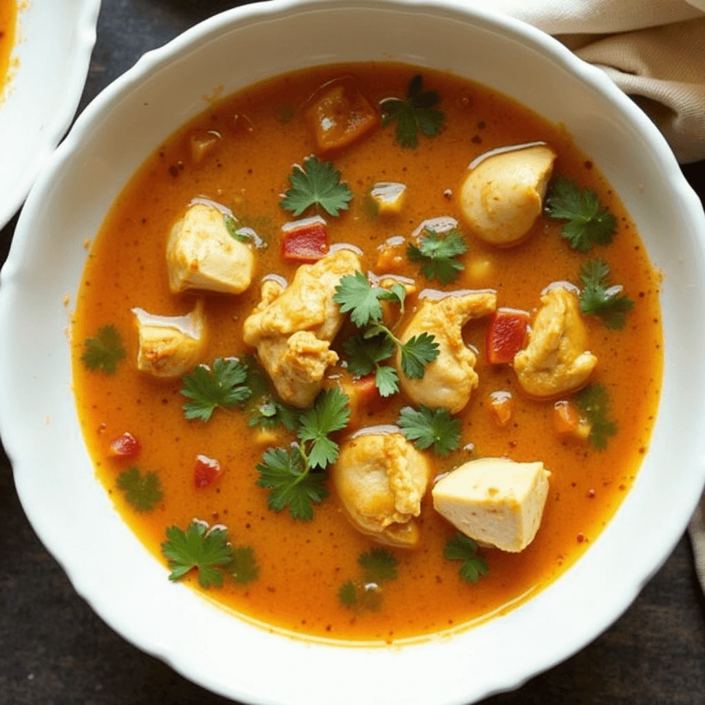 A steaming bowl of caldo de pollo with tender chicken, vibrant vegetables, and fresh lime wedges on the side.