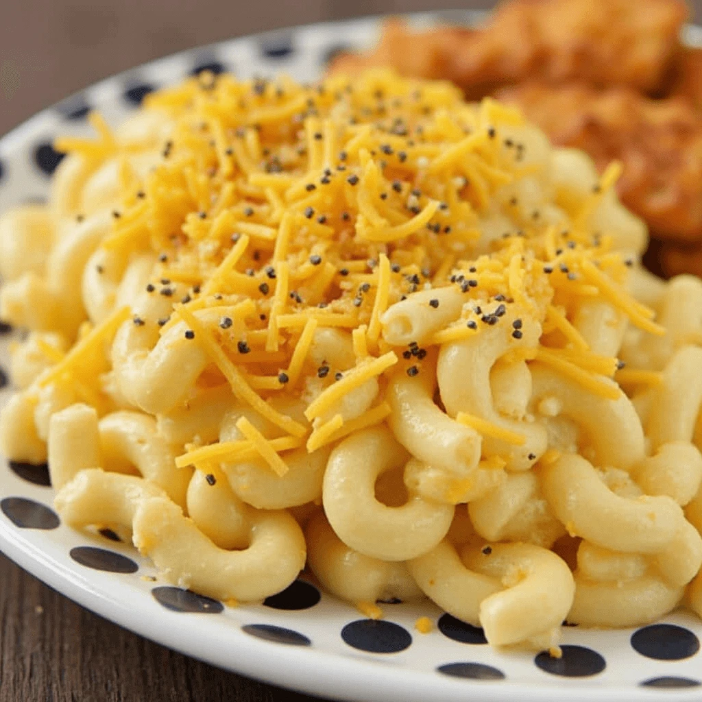 Close-up of creamy homemade Chick-fil-A mac and cheese in a bowl, topped with melted golden cheese.