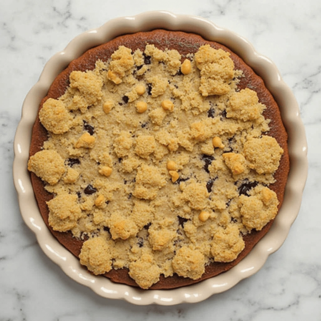 A freshly baked cookie cake topped with colorful sprinkles and frosting, perfect for celebrations.