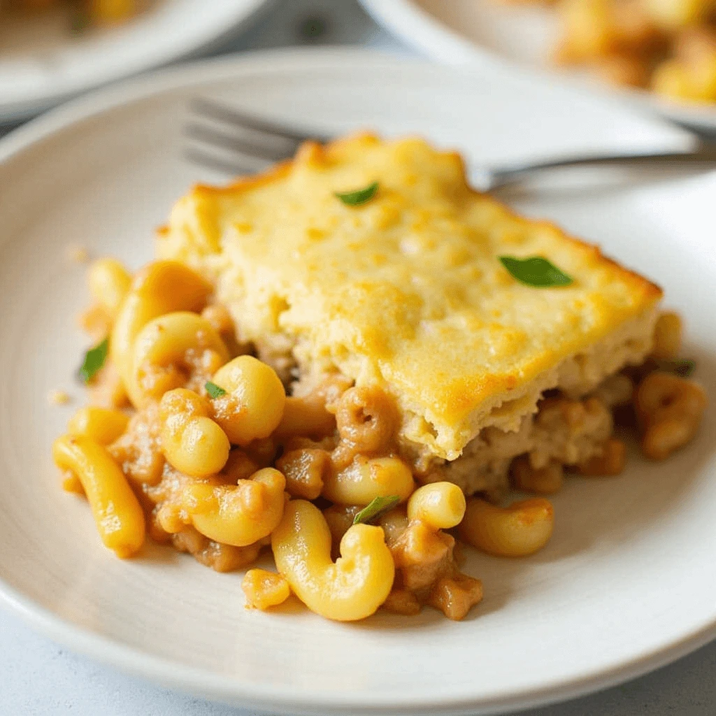 A comforting casserole dish with a golden, cheesy topping, ready to be served for an easy dinner.