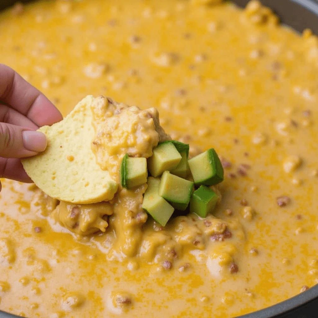 A delicious taco dip layered with cream cheese, sour cream, refried beans, salsa, shredded cheese, and fresh toppings like tomatoes, jalapeños, and cilantro, served with tortilla chips.