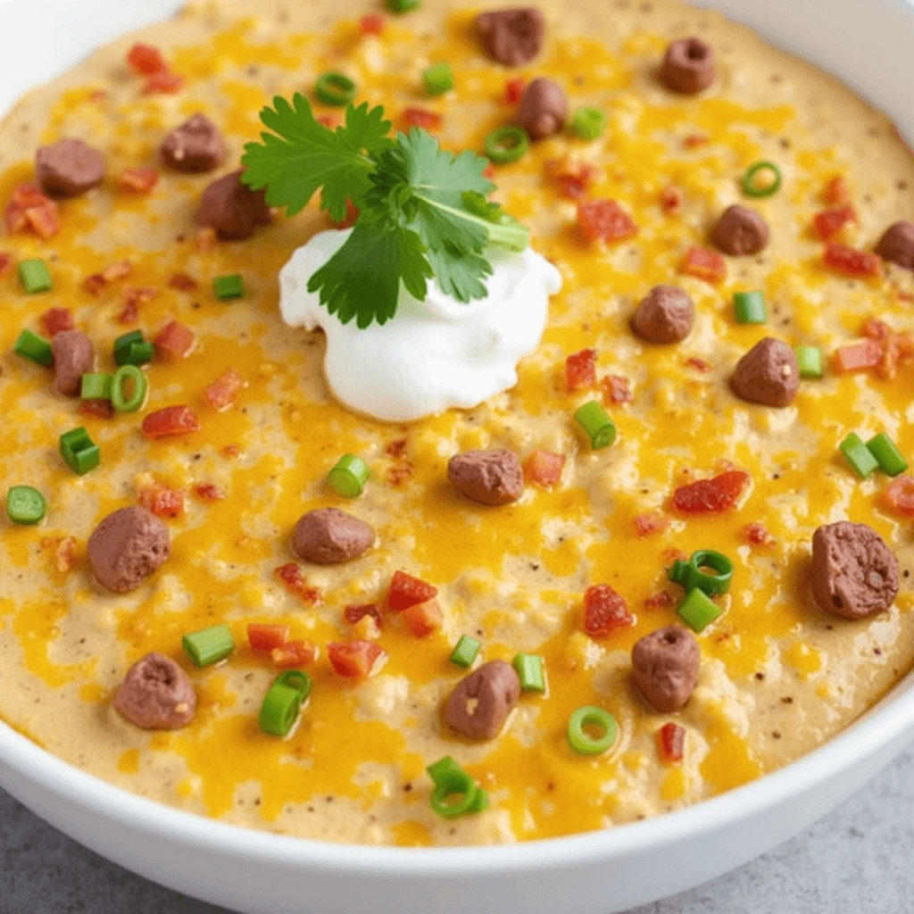 A colorful taco dip with layers of refried beans, sour cream, salsa, shredded cheese, and fresh toppings like tomatoes, olives, and cilantro, served with tortilla chips.