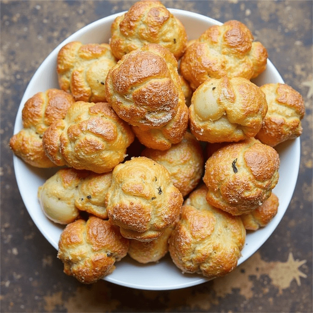 Golden, flaky Swiss Gipfeli pastries arranged on a baking tray with a cup of coffee.